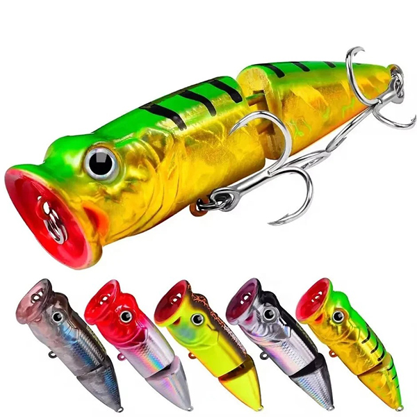 Приманки wholesale® Popper Fishing Приманки для ловли окуня на твердой поверхности воды с 3D-глазами и большим ртом, Плавающие Попперные приманки, рыболовные снасти-2